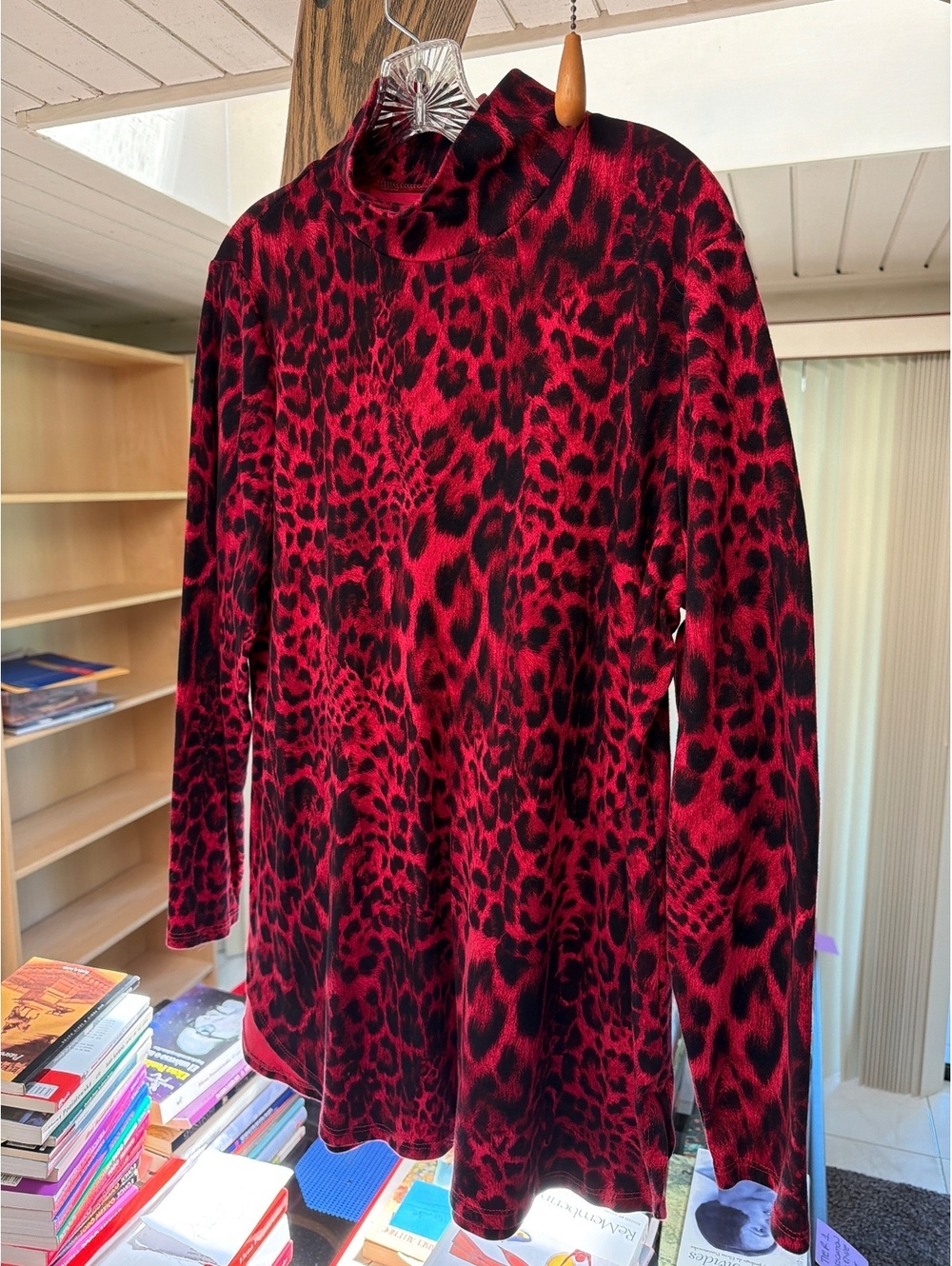 Chicos red leopard long sleeve top